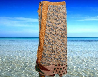 Womens Magic Maxi Wrap Skirt, Floral Double Layers Peach Wrap Skirts, Recycled Sari Wrap Skirt, gift, Handmade One size