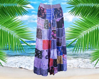 Patchwork Boho Maxi Skirt, Women’s Patchwork Skirt, Summer Festival Beach Skirt, Purple Handmade Skirts S/M/L