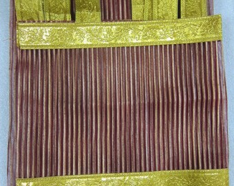 2 Maroon Gold Sheer Curtains Golden Border Tab Top Window Treatment Panels