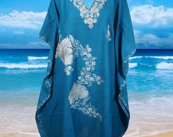 Womens Blue Caftan Dress, Embroidered Butterfly Sleeves, Cruise Kaftan Short Dress  Floral Caftan Party Wear  Crepe Boho Kaftan, L-2X