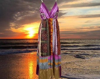 Womens FASHION DIVA Silk Maxi Dress, Purple Beach Maxi Dress, Flowy Dresses, Recycle Silk Handmade Dresses ML