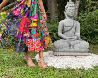 Women Maxi Skirt, Strapless Dresses Green Purple Floral Printed Dress, Summer Beach skirt, Recycled Sari Dresses S/M