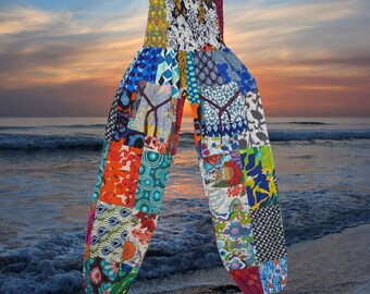 Women's Yoga Pant, Smoke Yoke Gypsy Blue Red Harem Loose Pant, Bohemian Beach Hippy Soft Pants S/M