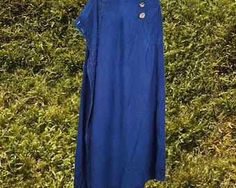 Deep Blue Wrap skirt, Embroidered, Side Waist Button Boho Hippie Handmade Skirts S