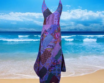 Womens Halter Maxi dress, Cotton Purple Patchwork Long Maxi Summer Beach Dresses SM