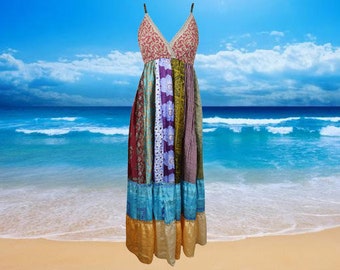 Womens Maxidress, Hawaiaan Silk Maxi Dress, Blue Pink Bohemian Dress, Fall Festivals, Holiday Dresses ML