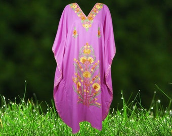 Women's Travel Kaftan, Kaftan Maxi Dress, Purple Boho Maxi Dress, Gift, Beach Holidays, Cotton Hand Embroidered Caftans L-3XL One Size