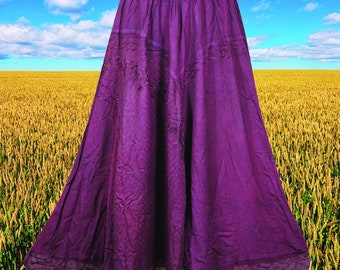 Vintage Purple Long Skirt, Vintage Fall Embroidery Renaissance Maxi Skirt , Elastic Waist Skirt, Handmade Skirts S/M/L
