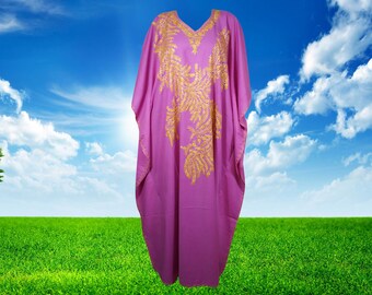 Women's Kaftan Maxi Dress, Purple Boho Fall Maxi Dress, Beach Holidays, Lounger, Cotton Hand Embroidered Lounger Caftans L-2XL One Size