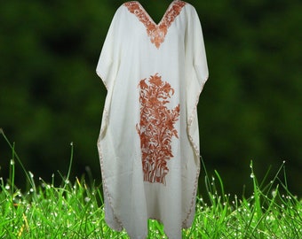 Womens Kaftan Maxi Dress, Handmade Gift, Flowy Caftan, White Housedress, Caftan Embroidered Kaftan, Bohemian Fashion L-2XL