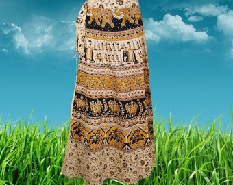 Vintage Style Indian Cotton Wrap Skirt, Yellow Black Paisley Long Skirt, Boho Gypsy skirts, Travel Maxi Wrap Skirt One size