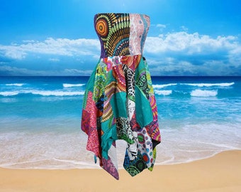 Womans Cotton Hanky Skirt, Fun in the Sun, Asymmetric Boho Patchwork Skirt S/M