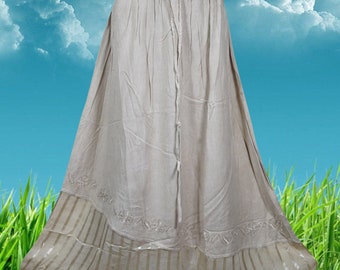 Ivory Renaissance Long Skirt with Embroidery, Western Skirt, Medieval Faire, Elastic Waist, Handmade Maxi Skirts S/M/L