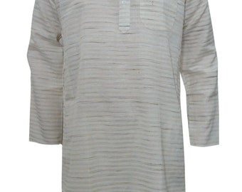 Boho Mens Kurta, Mens Shirt Wear Summer Chic Cotton Beige Bohemian Ethnic Indian Fashion L
