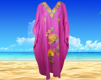 Women's Kaftan Maxi Dress, Handmade Gift, Pink Beach Holidays Caftan, Lounger, Cotton Embroidered Summer Caftans, One size L-2XL