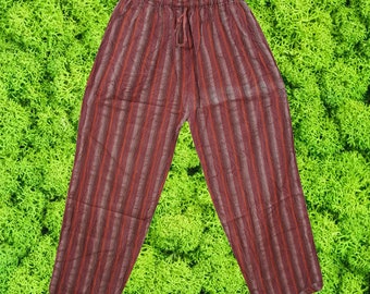 Red Striped Trousers with Pockets, Striped Boho Hippie Trousers, Handmade Unisex Pants, Loose Fit Pant, Boho Pants S/M