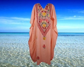 Women's Kaftan Maxi Dress, Summer Beach Dresses, Pink Embroidered Caftan Dresses, Travel Long Dresses, Cruise Caftan Dress L-2X, One size