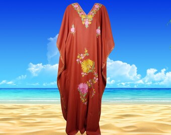 Womens Maxi Kaftan, Gift, cotton Caftan dress, Orange Embroidered dress, holiday Fashion, Loose dress, Caftans for women, Caftans L-4XL