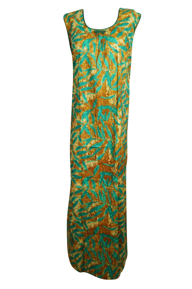 Boho Loose Nightgown Womens Maternity Dress printed handmade Indian cotton kaftan Sea Green Sleepwear Housedress L Maxi Caftan Dress