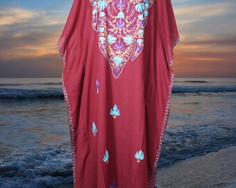 Womens Maxi Kaftan Dress, Red embroidered Kaftan Dress, Gift Cotton Caftan Dress, Loose Dress, Travel Kaftan Dresses, Caftans L-4XL