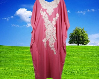 Womens Maxi Kaftan, Gift, cotton Caftan dress, Pink Embroidered Dress, holiday Fashion, Loose dress, Caftans for women, Caftans L-3XL