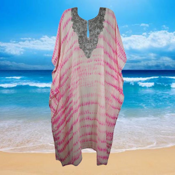 Kate Maxi Caftan with Embroidery in Blue/Green Tie Dye by ExVoto