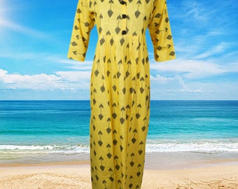 Yellow Cotton Maxi Dress, Boho Handmade Summer Maxidress, Daydress, Resort Wear, Casual Maxi S/M