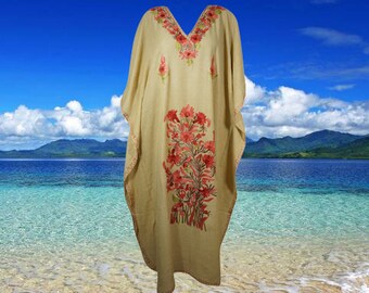 Womens Kaftan Maxidress, Persian Orange Travel Maxi Dresses, Embroidered Caftan Dresses, Loose Flowy Dressy Caftan Dress One Size L-2XL