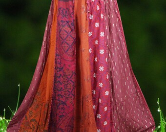 Womens Panelled Maxi Skirts, Pumpkin Spice Long Skirt, Gujarati Patchwork, Womens Fall,Bohemian, Handmade Skirts S/M/L