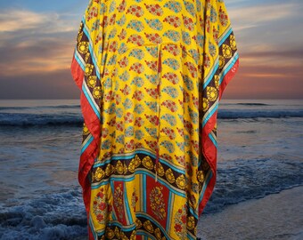 Boho Maxi Kaftan, Yellow, Red Paisley Stylish Caftan, Housedress, Beach Coverup, Summer Boho Caftan, Mom to be, Resort Cruise Caftan L-2X