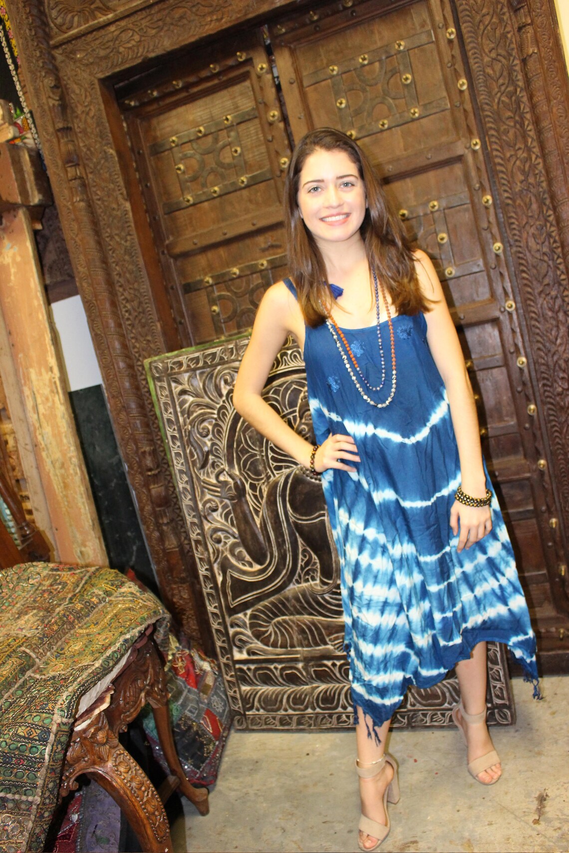 Women Tank Dress Blue White Tie-dye Sleeveless Dresses Beach - Etsy