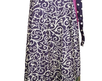 Fall Maxi Wrap Skirts, Womens Boho Wrap Skirt, 2 Layer Skirts, Purple White Floral Printed Sari Skirt, Resort Wear, gift, One Size