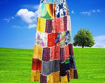 Patchwork Boho Maxi Skirt, Women’s Patchwork Skirt, Summer Festival Beach Skirt, Colorful Handmade Skirts S/M/L