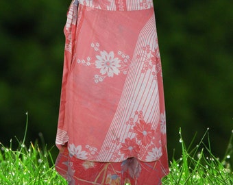 Womens Wrap Skirt, Recycled Sari Skirt, Floral Pink Printed, Silk Knee Length, Wrap Skirt, Wrap Skirts, One Size