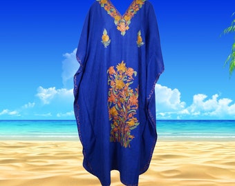 Women's Beach Maxi Dress, Navy Blue Kaftan, Lounger, Cotton Maxi, Embroidered Boho Maxi, Handmade Caftans, Oversized, L-2XL