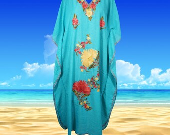 Womens Kaftan Maxidress, Travel Maxi Dresses, Sky Blue Embroidered Caftan Dresses, Loose Flowy Dressy Caftan Dress One Size L-2XL