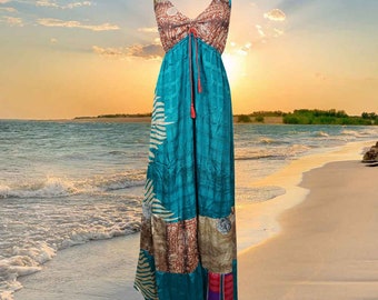 Womens FASHION DIVA Silk Maxi Dress, Beach Maxi Dress, Flowy Dresses, Recycle Silk Handmade Dresses ML