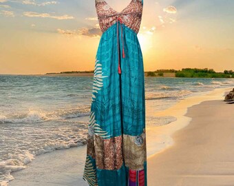 Womens FASHION DIVA Silk Maxi Dress, Beach Maxi Dress, Flowy Dresses, Recycle Silk Handmade Dresses ML