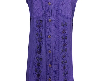 Beautiful Embroidered Sleeveless Cover Up Beach Dress Rayon Summer Fashion Hippie Chic Sundress For Womens