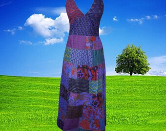 Womens Patchwork Strap Maxi Dress, Stunning Handmade Beautiful Purple Patchwork Prints Long Dresses S/M
