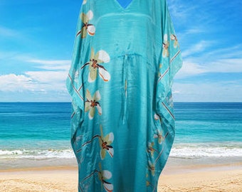 Summer Daisies Maxi Kaftan, Sky Blue Caftan, Housedress, Beach Coverup, Boho Caftan Dress, Resort, Cruise Caftan, Gift L-2X