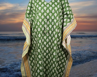 Womens Kaftan Midi Dress, Boho Kimono Dresses, Green Printed Summer Dress, Boho Beach, Cover up, Handmade, Stylish Caftan S/M/L