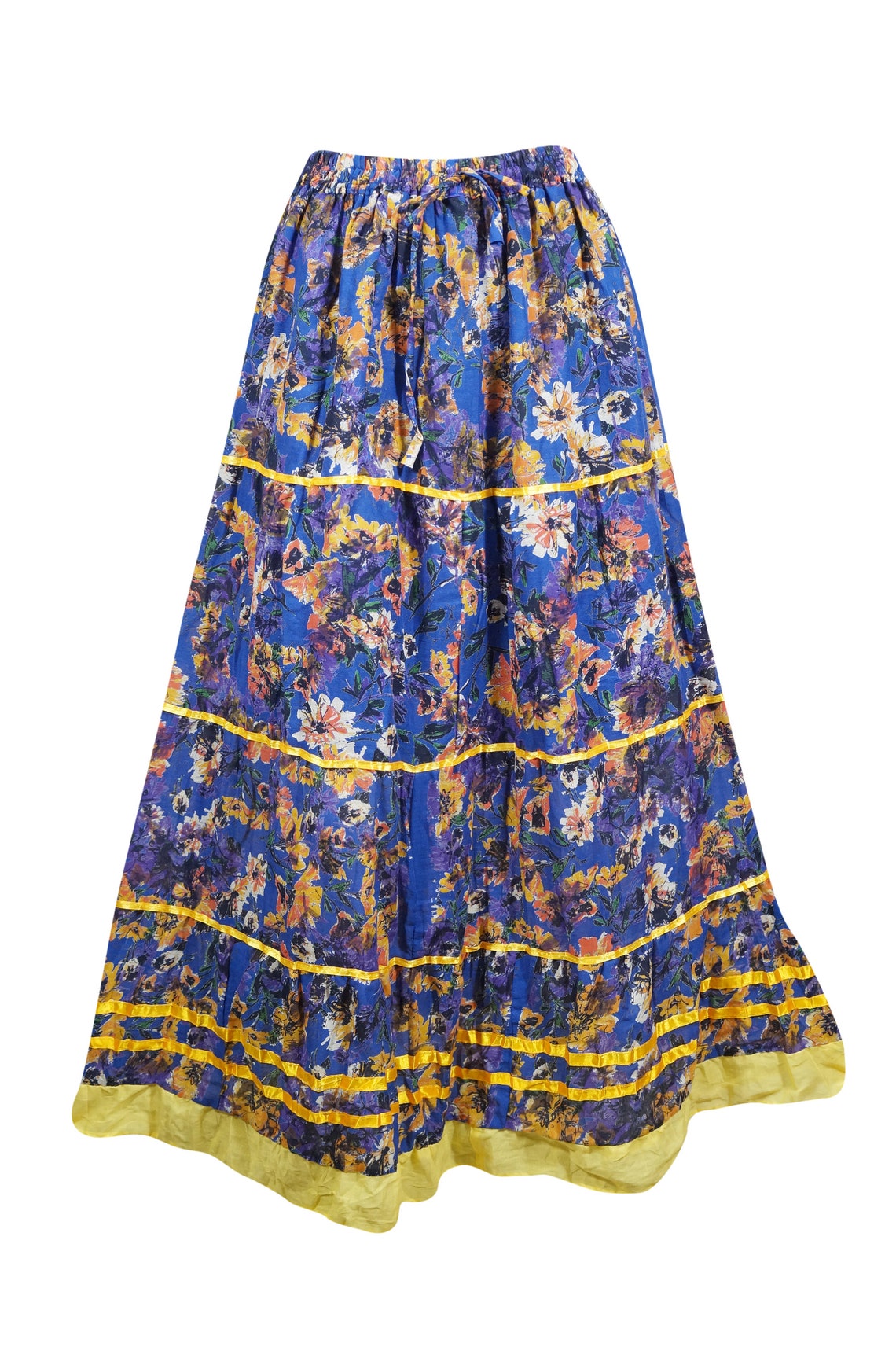 Blue Cotton Printed Long Skirt Bohemian Womens Maxi Skirts | Etsy