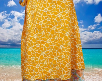Womens Wraparound Skirt, Midi Yellow Recycled Sari Wrap Skirts, Printed Double Layers Wrap Skirt, Travel Wrap Skirts, One size