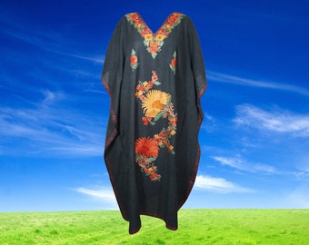 Women Maxi kaftan dress, Handmade Gift, embroidered caftan, cotton, Kimono sleeve caftan, Black Maxi Kaftan Dresses One size M-XL