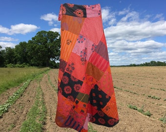 Womens Wrap Around Skirts, Cotton Skirts, Red Black Patchwork Boho Maxi Skirt, Bohemian Fashion One Size