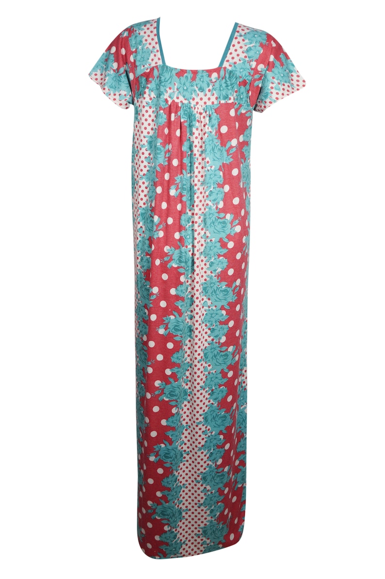 Nightgown Housedress Sleepwear Kaftan Dresses SM Blue Red Floral Printed House Dresses Nightwear Women Maxi Dress