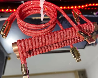 customized shiny diamond coiled keyboard cables USB C type C charge cable balance bar