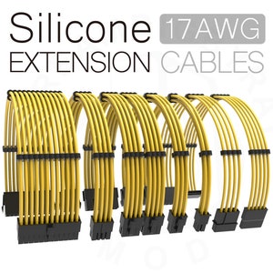 yellow silicone pc psu extension kits 30cm atx gpu pcie