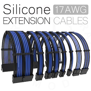 negro y azul oscuro silicona pc psu extension kits 30cm atx gpu pcie